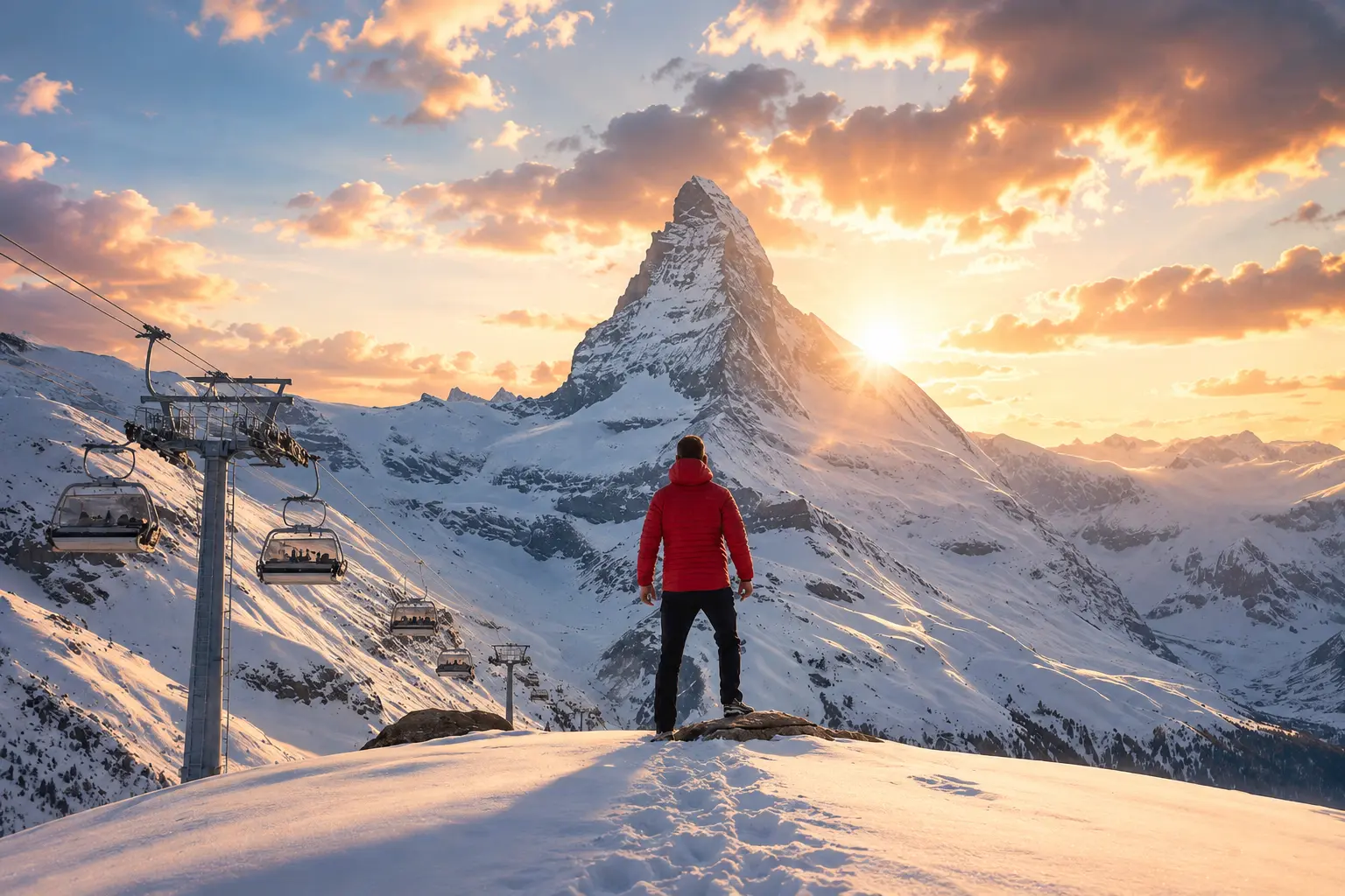 Travellers exploring a scenic mountain landscape